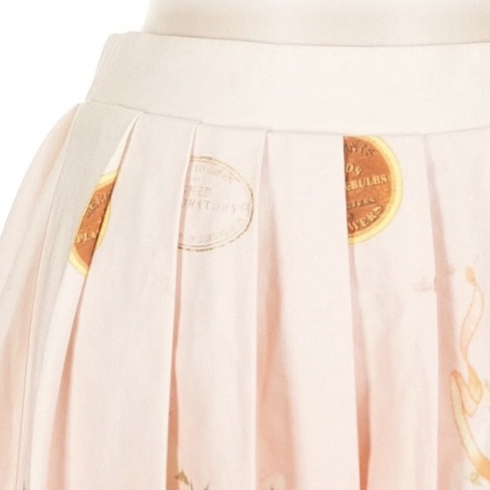A PEACH ~ Light Pink Floral Pleated Skirt Side Zipper and Elastic Waistband Back - Picture 4 of 11